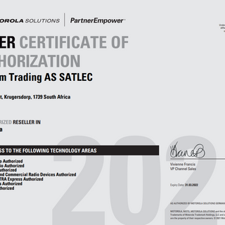 Year 2021, Motorola Silver Certificate of Authorization