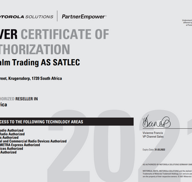 Year 2021, Motorola Silver Certificate of Authorization