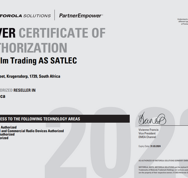 2023 Motorola Certificate of Authorization
