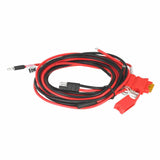 Motorola DM1400 mobile two-way radio power cable connected to the device, showing the cable's connectors and wiring.