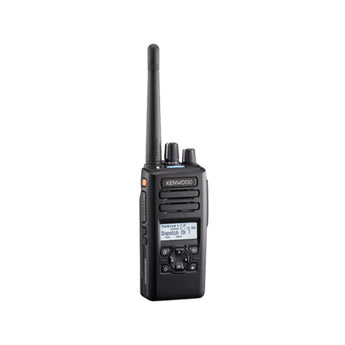 Kenwood NX3220e portable two-way radio with black casing and antenna, designed for reliable communication.